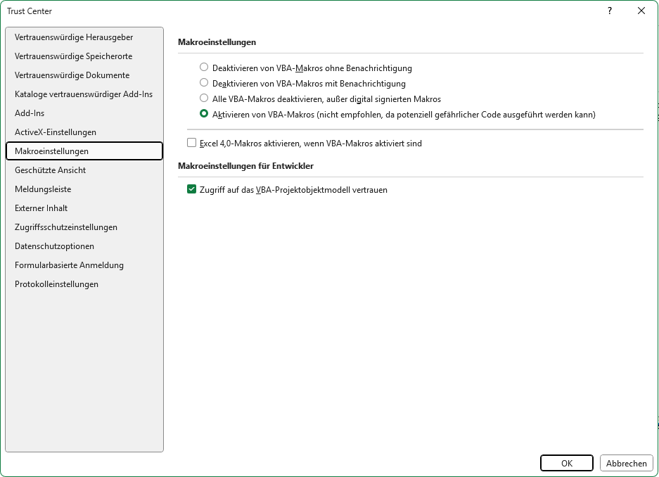 makro sicherheitseinstellungen